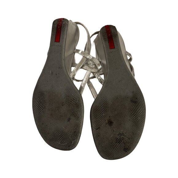 PRADA Silver Metallic Logo Thong Sandals Size 6-7 - Picture 5 of 10